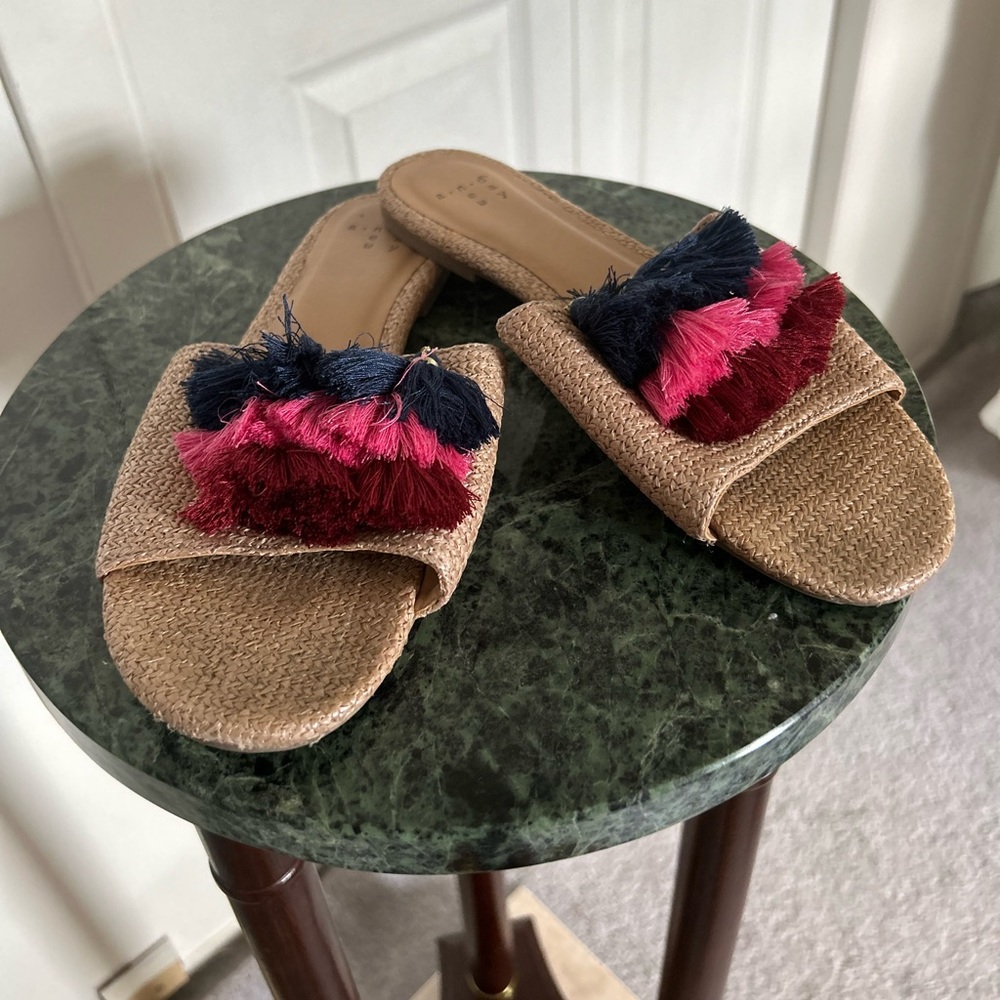 A New Day Slip on Pom Pom Sandals Size 6 1/2